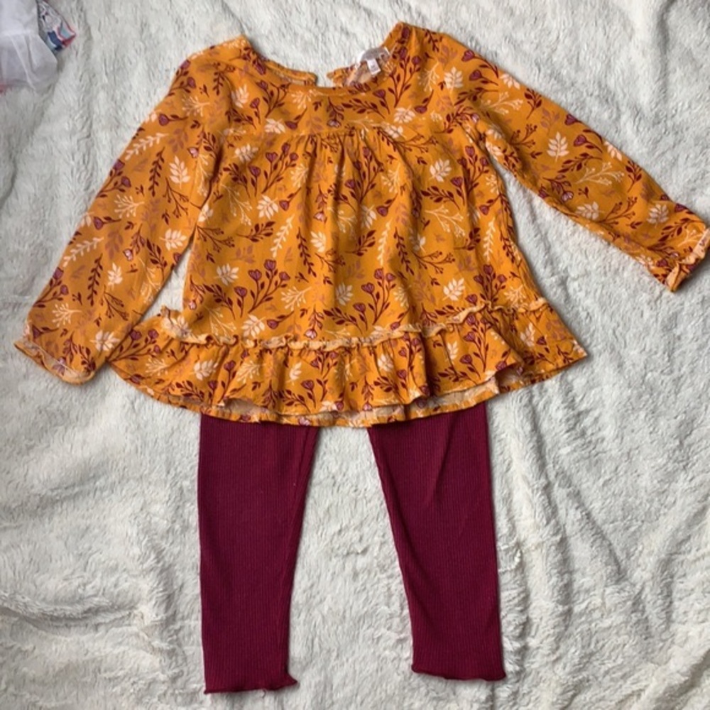 Tahari Girl Floral Burgundy Set 3T